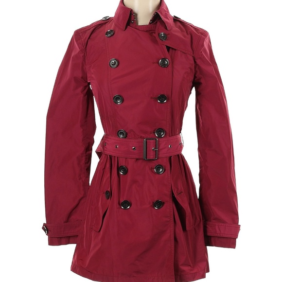 HOT Burberry Brit Double-Breasted Claret Pink Trench Coat